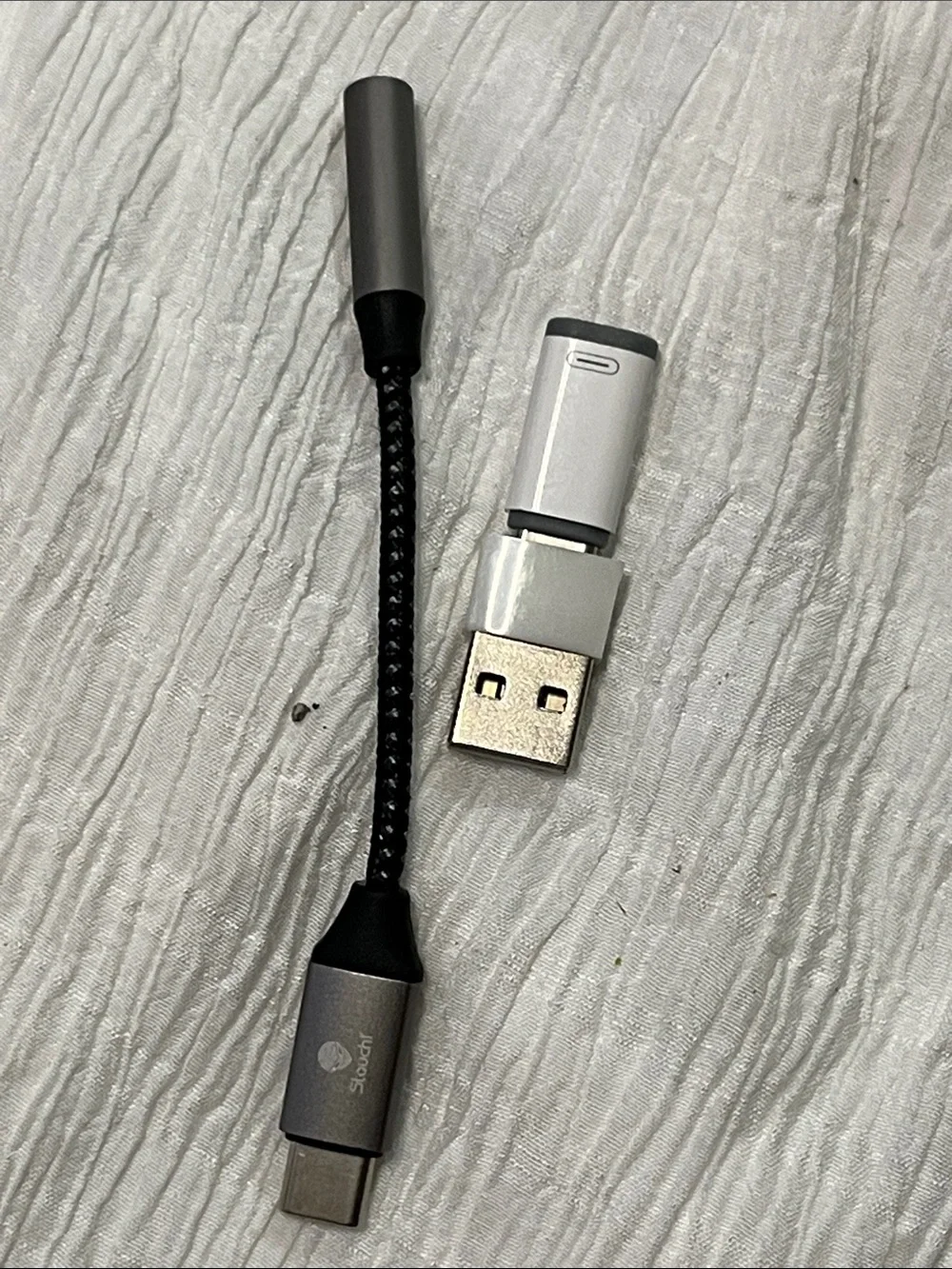 Silver/Black Braided USB-C Charging & Adapter Cable -